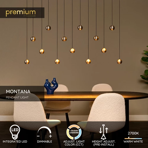 Lucide MONTANA - Pendant light - LED Dim. - CCT - 13x5,7W 2700K/4000K - Grey iron | Premium - USP